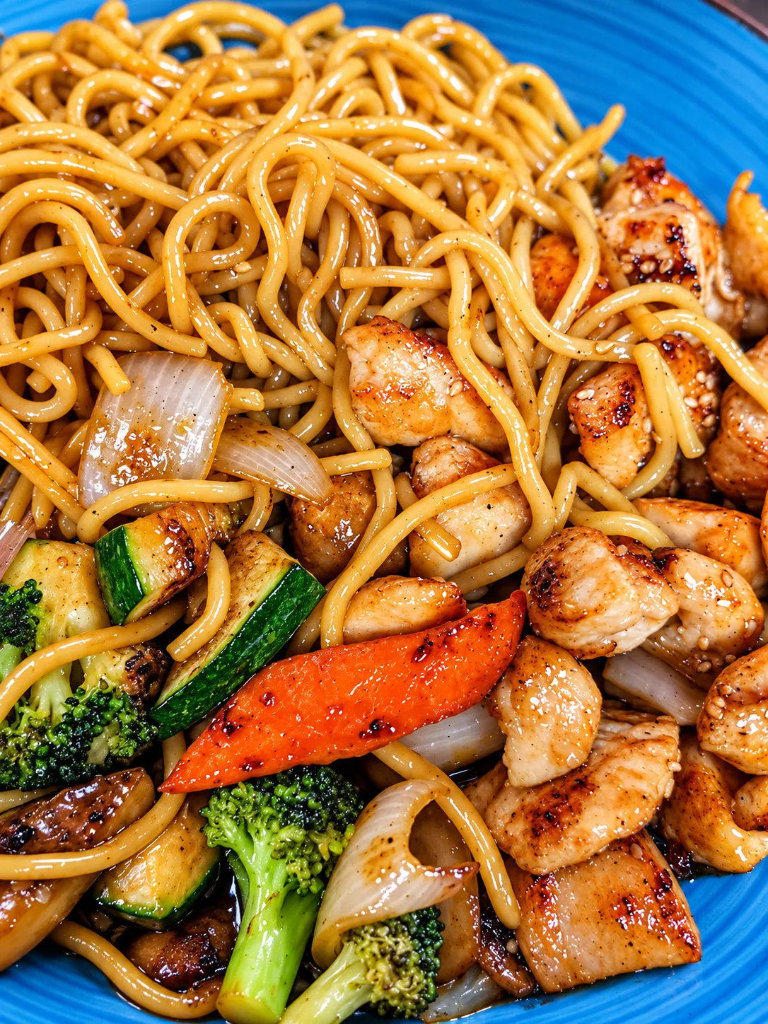 Chicken yakisoba with vegetables at Tougen