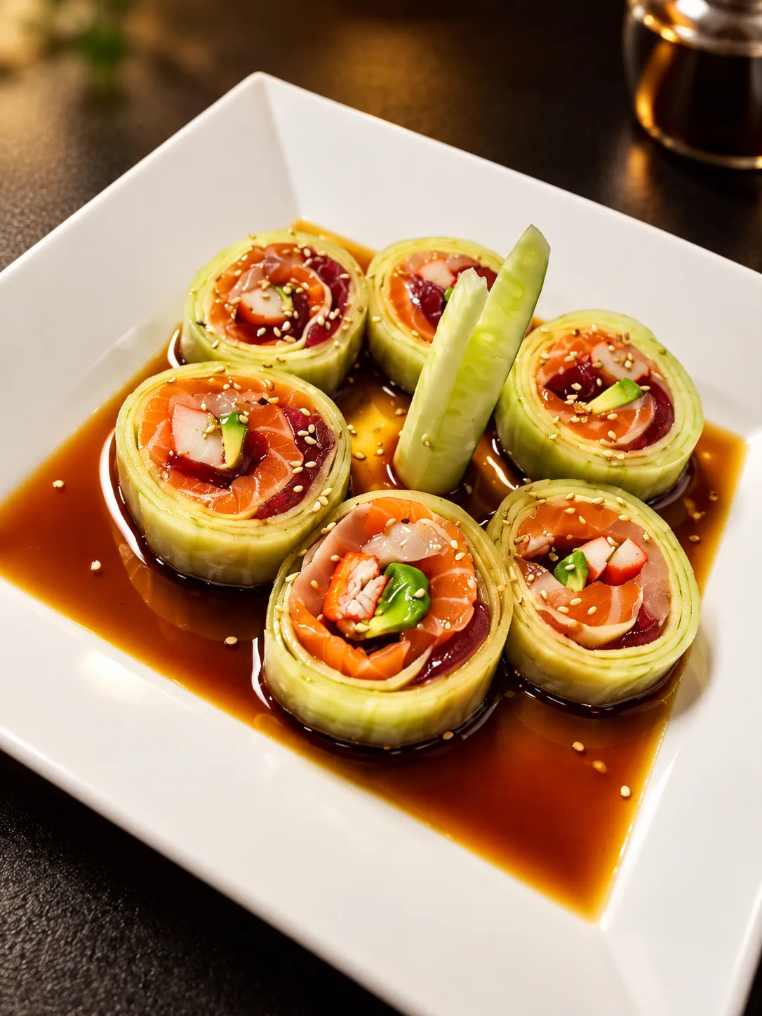 Naruto roll wrapped in cucumber at Tougen