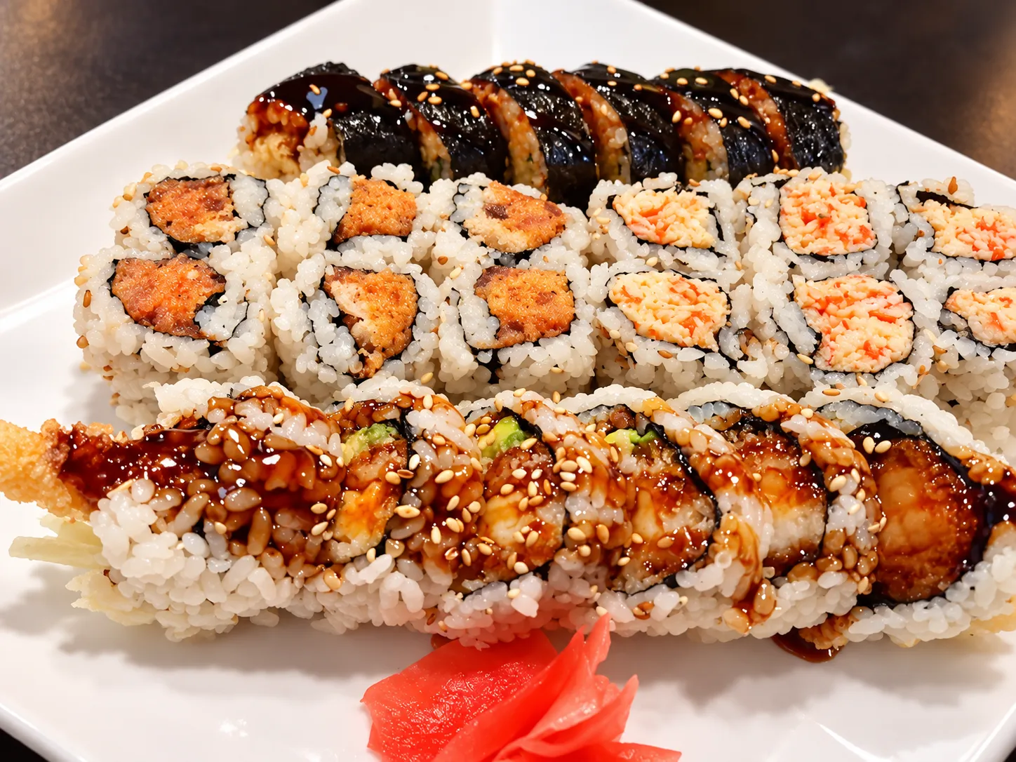 Regular rolls with a shrimp tempura roll at Tougen