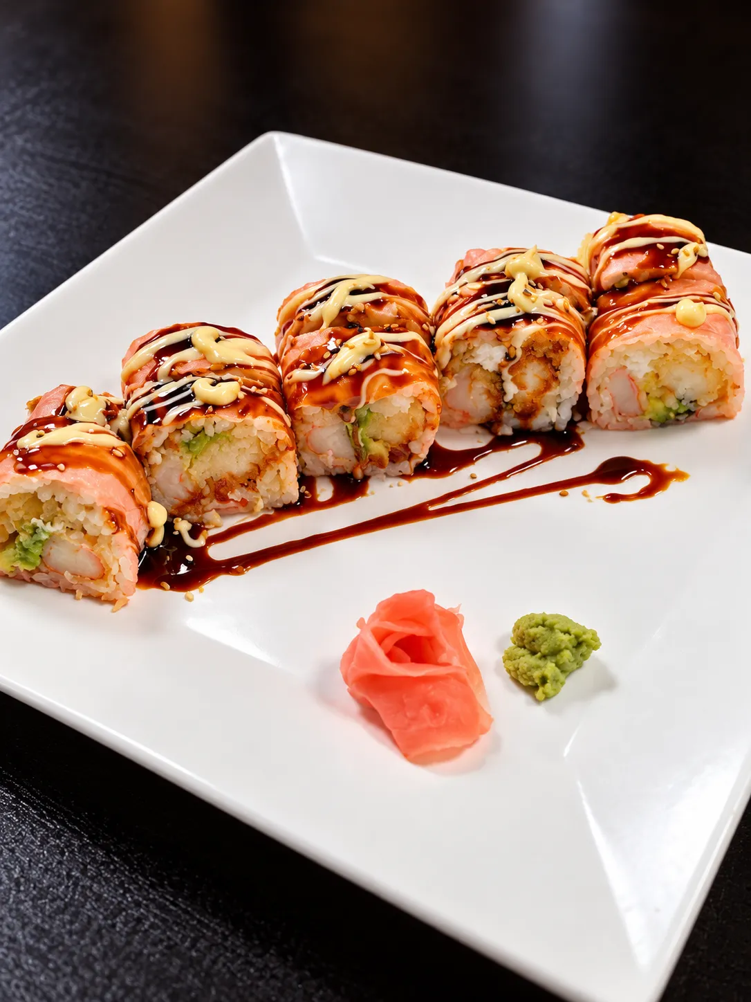 Specialty roll with eel sauce and mayo at Tougen