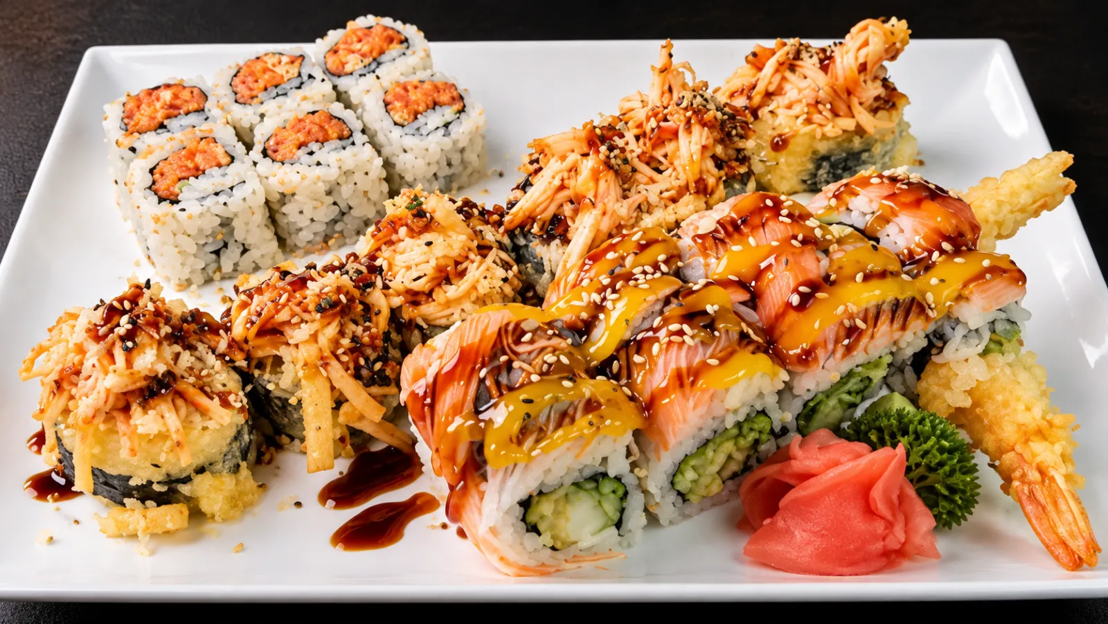 Plate of specialty and regular rolls at Tougen