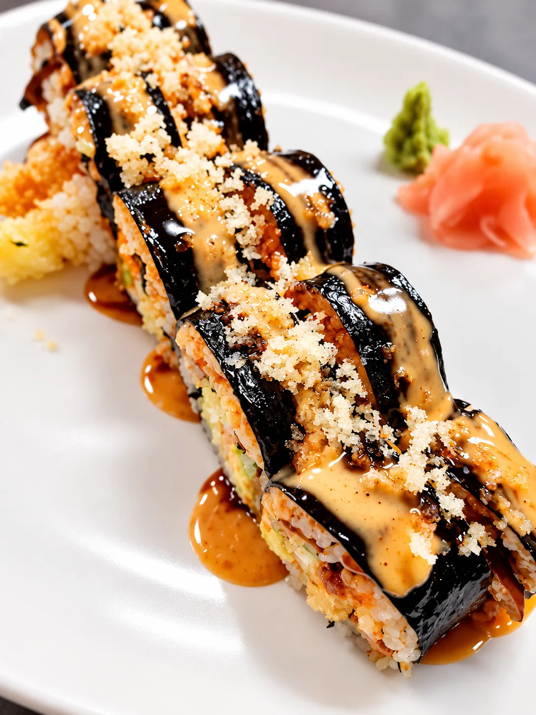 Soy-paper roll with spicy mayo and crunch at Tougen