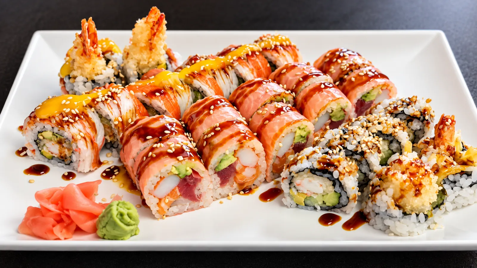 Specialty rolls topped with tempura shrimp at Tougen