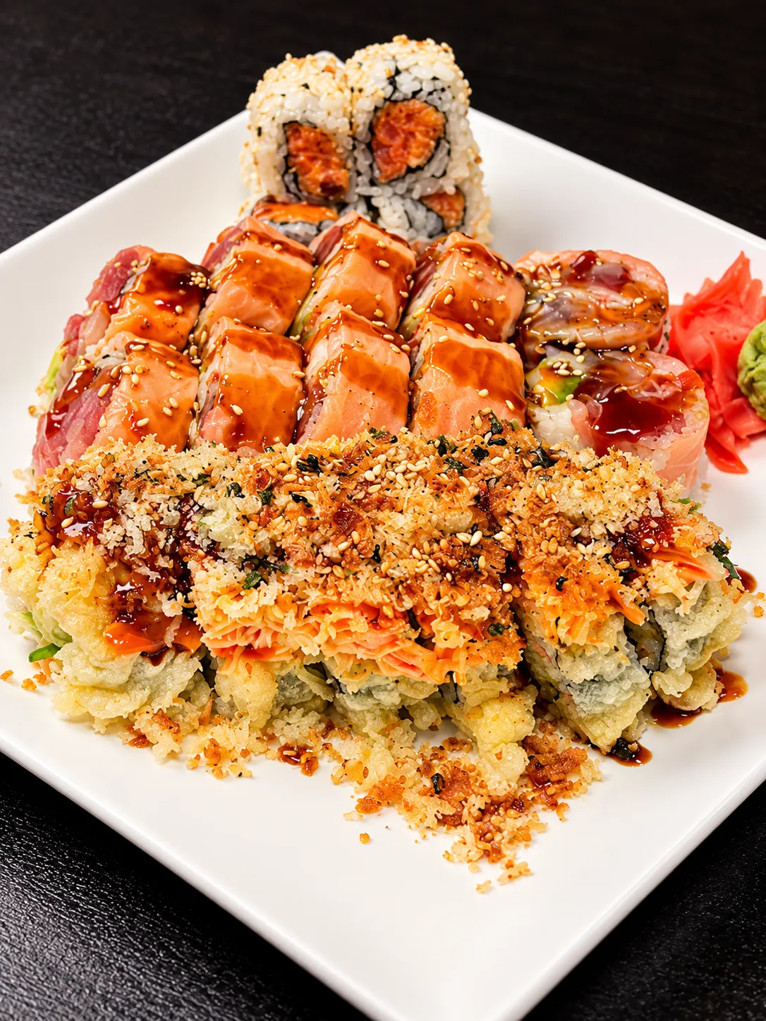 Crunch-topped specialty rolls at Tougen