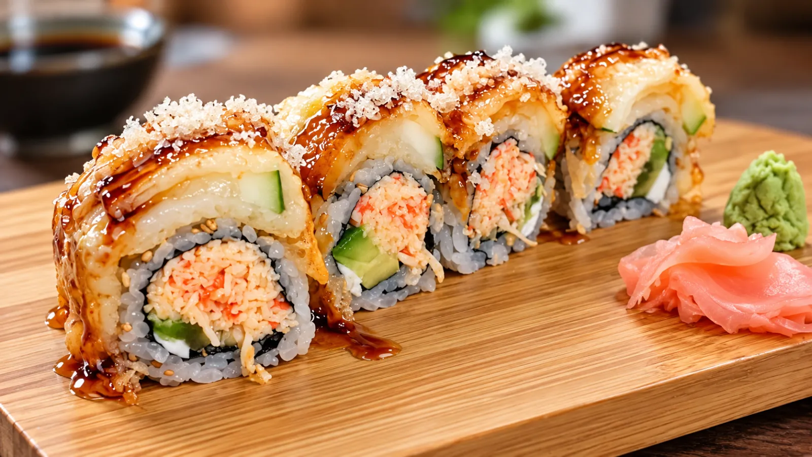 Crab roll with eel sauce and crunch at Tougen