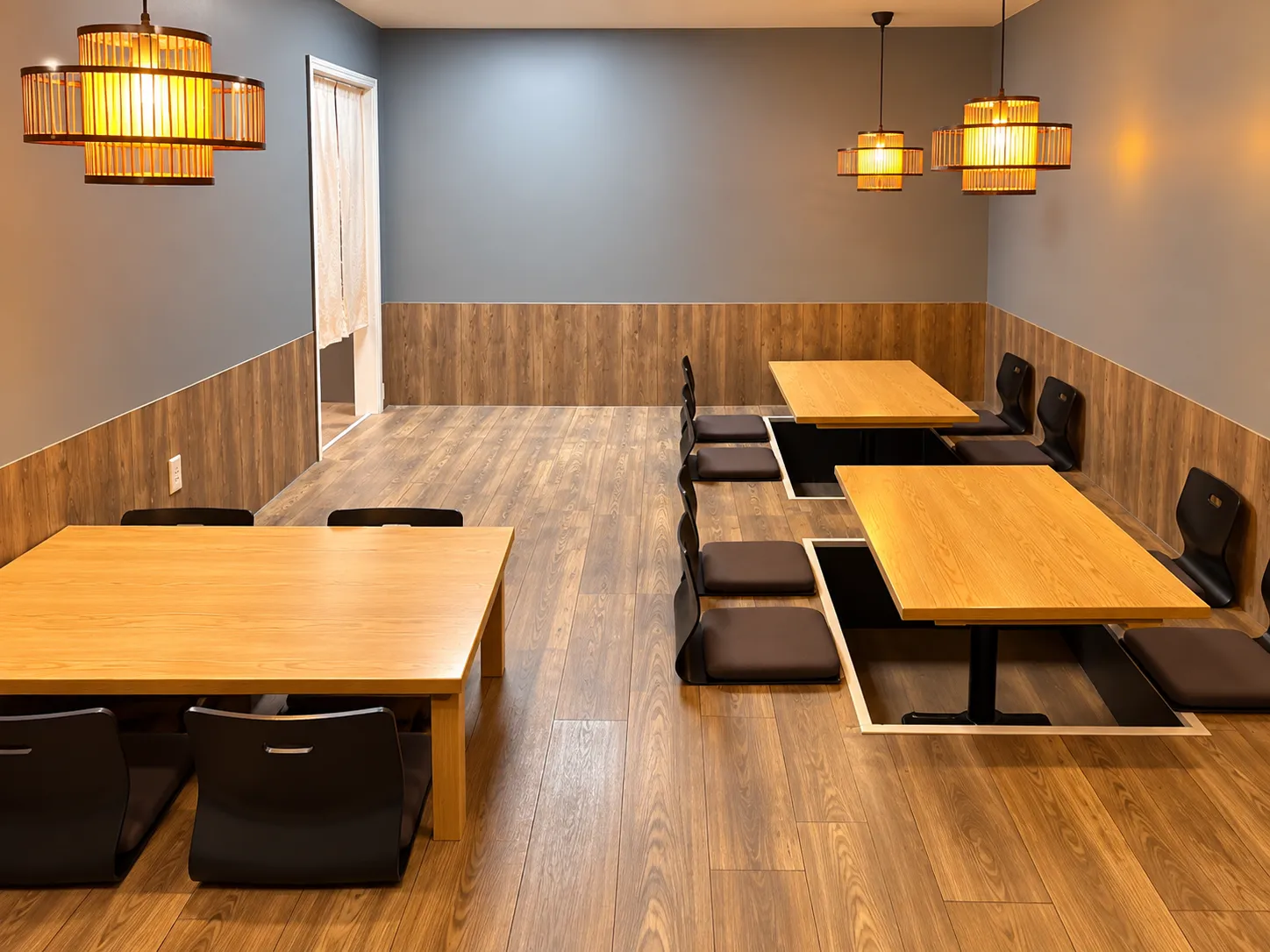 Private room with low sunken tables and floor chairs